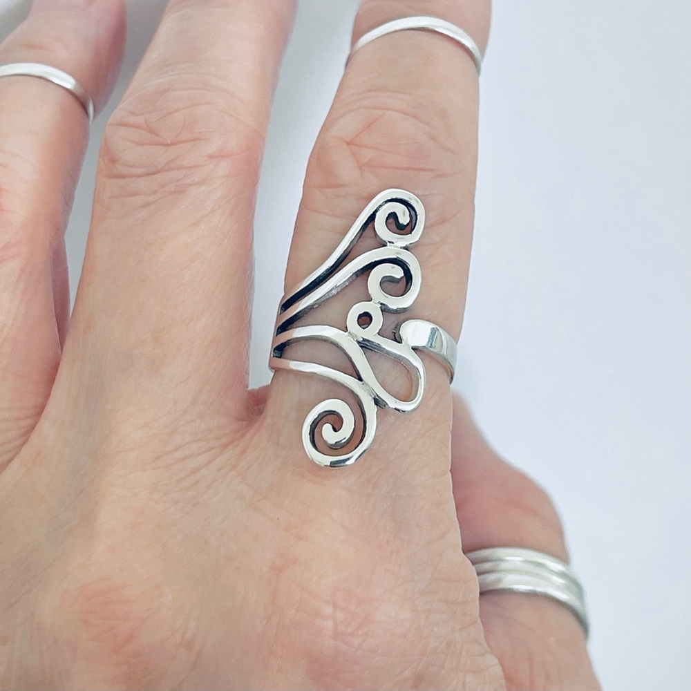 Sterling Silver Statement Swirly Ring, Silver Rings, Swirl Jewelry, Spiral Ring - Picture 11 of 14